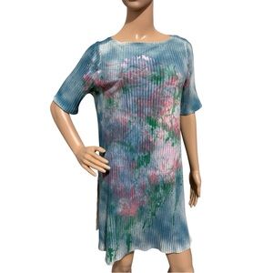 Eileen Fisher Ribbed Tie-Dye Tunic Top Pink Green Size M – TENCEL™ Lyocell Blend